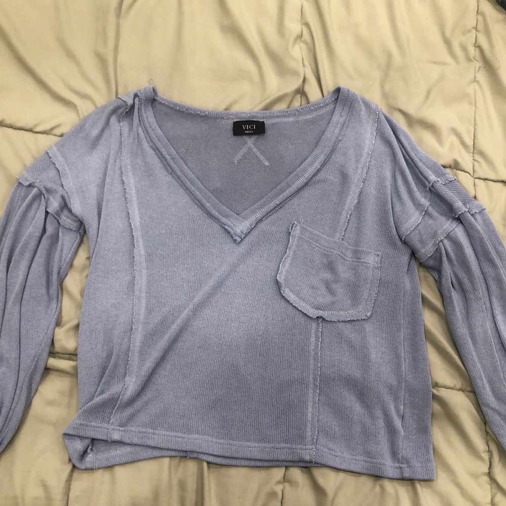 Vici Knit/Distressed V-Neck Sweater